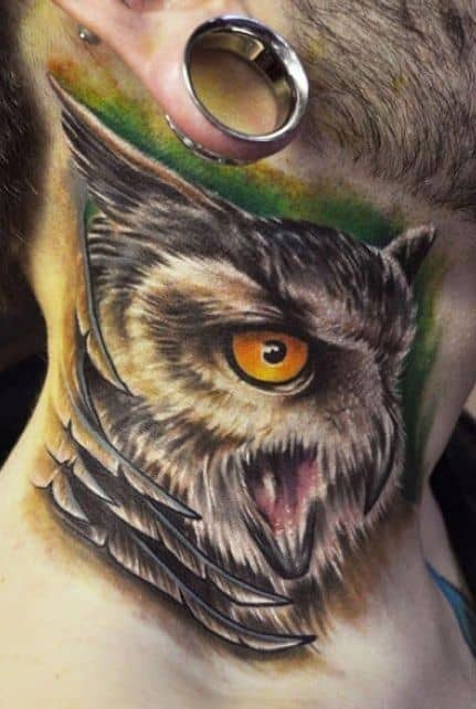 30 Owl Neck Tattoo Designs For Men - Bird Ink Ideas