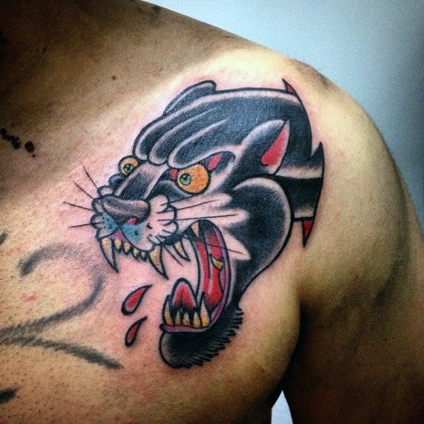 Mens Shoulder Angry Panther Traditional Tattoo Designs