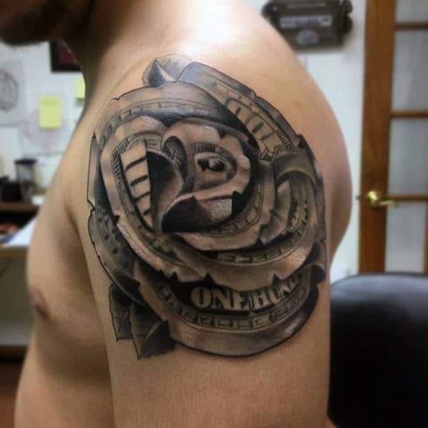 80 Money Rose Tattoo Designs For Men - Cool Currency Ink