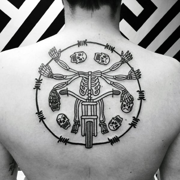 Mens Skeleton Riding Motorcycle Cool Simple Back Tattoo