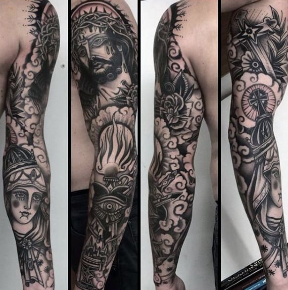 Free Religious Sleeve Tattoo Designs For Guys Pics