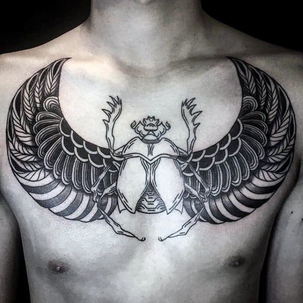 Mens Unique Chest Egyptian Bettle Tattoo Design