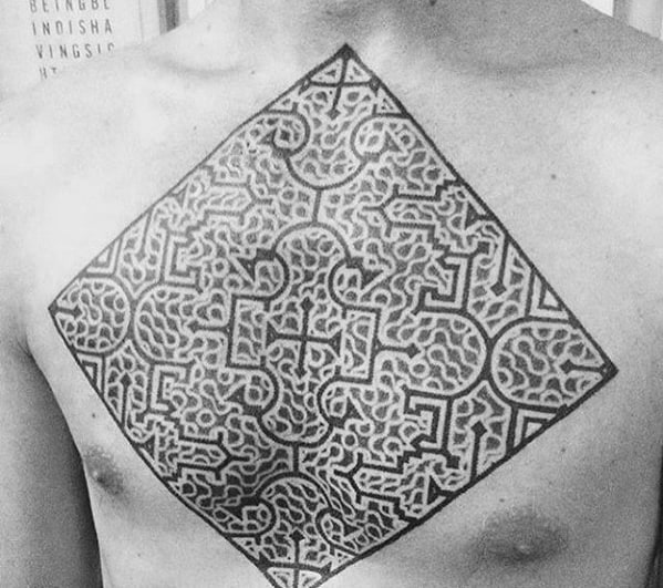 Mens Unique Chest Pattern Geometric Tattoo Designs