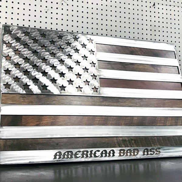 Metal And Stained Wood Bachelor Pad Decor American Flag