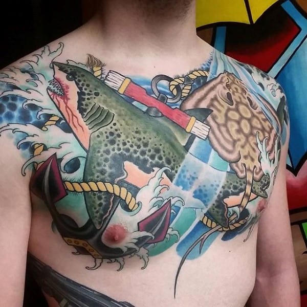 Modern Amazing Stingray Chest Tattoos For Men