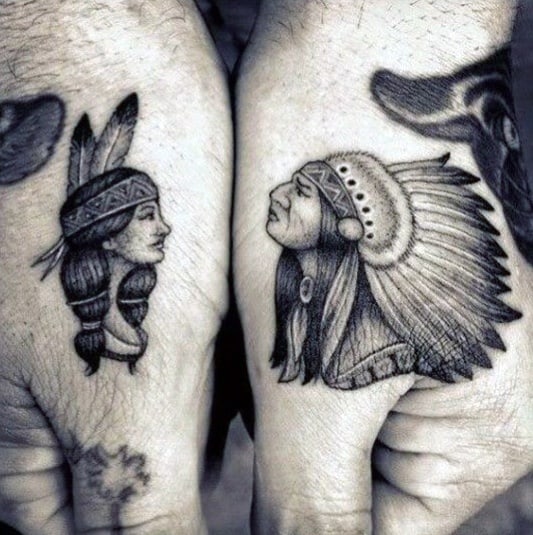 Native American Indians Guys Small Hand Tattoos