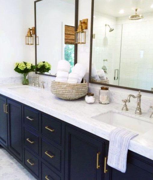 Navy Blue Bathroom Vanity Ideas With White Countertops And Walls