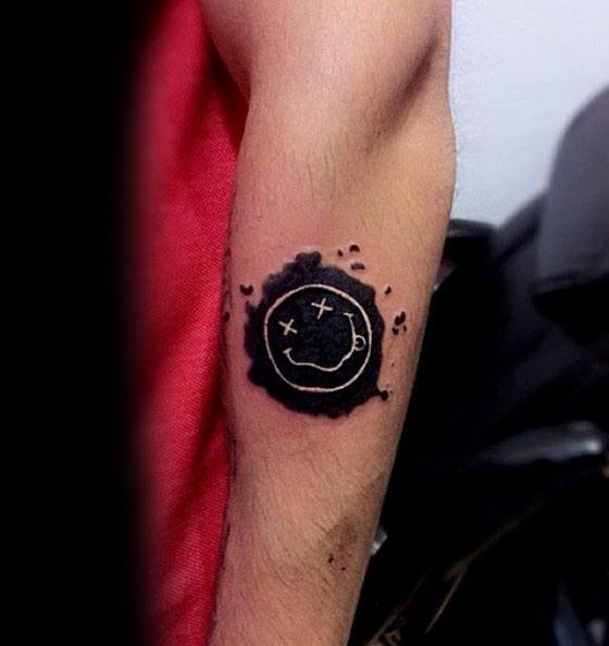 Negative Space Outer Forearm Nirvana Guys Tattoo Ideas