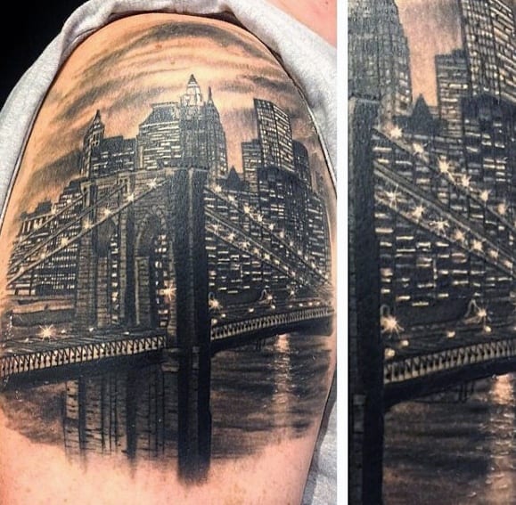 60 New York Skyline Tattoo Designs For Men - Big Apple Ink Ideas