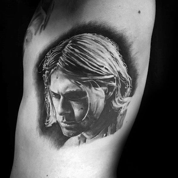 Nirvana Kurt Cobain Rib Cage Side Portrait Tattoo Ideas For Gentlemen