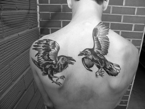60 Odin’s Ravens Tattoo Designs For Men - Huginn and Muninn Ideas