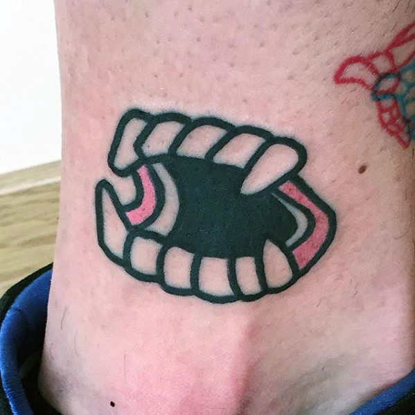 Old School Cool Simple Vampire Fang Mens Ankle Tattoo