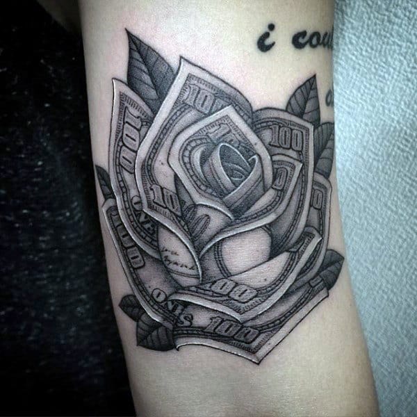 80 Money Rose Tattoo Designs For Men Cool Currency Ink