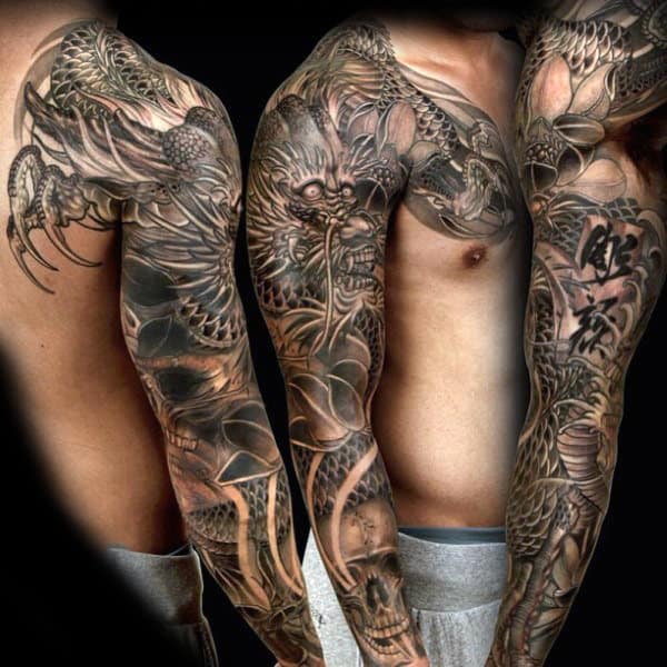 100 Dragon Sleeve Tattoo Designs For Men - Fire Breathing Ink Ideas