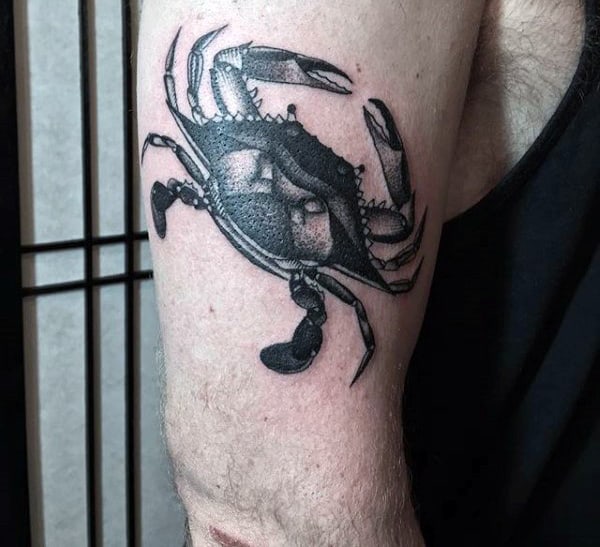 Outer Arm Guys Black Crab Tattoo Design Ideas