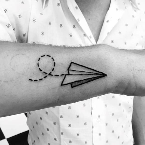Outer Forearm Flying Paper Airplane Cool Simple Mens Tattoo Ideas