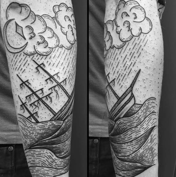 40 Sinking Ship Tattoo Designs For Men - Shipwreck Ink Ideas