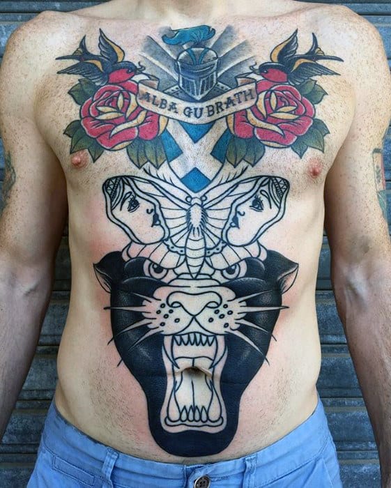 Panther Guys Traditional Tattoo On Chest