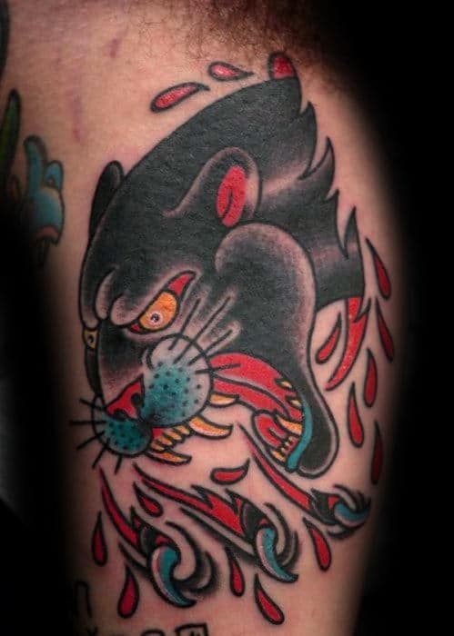 Panther With Claw And Blood Mens Old School Inner Arm Bicep Traditional Tattoo