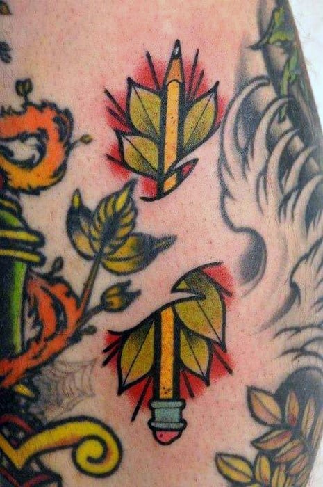 Pencil With Leaves Male Filler Tattoo Design Ideas