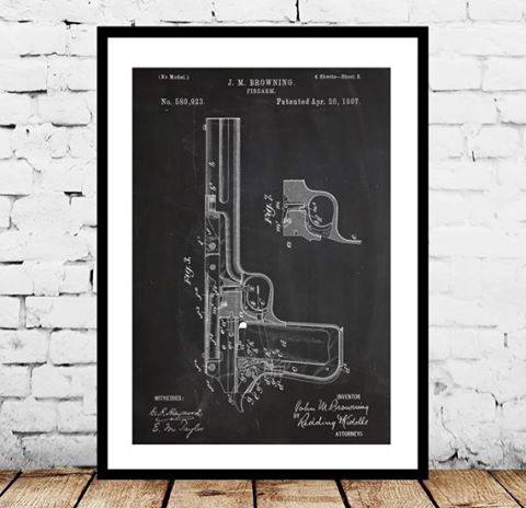 Pistol Blueprint Mens Bachelor Pad Decor Framed Art Ideas