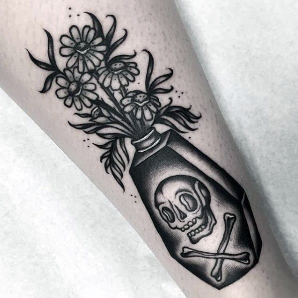 Poison Bottle With Flowers Forearm Tattoo Ideas For Males