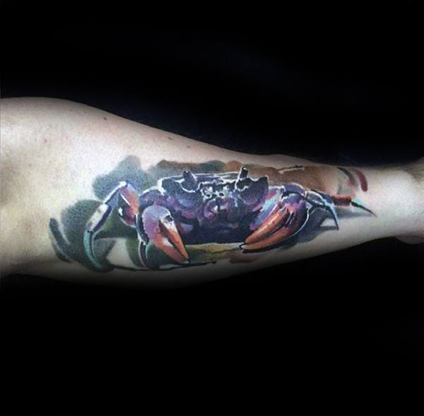 Realistic Guys Crab Arm Tattoos With Watercolor Background