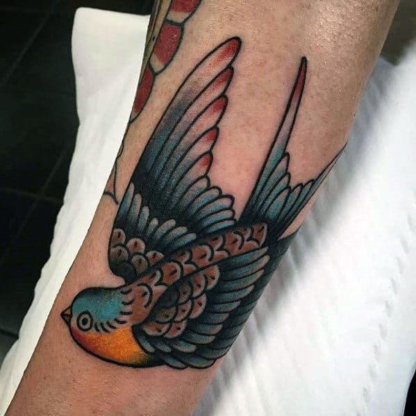 Small Bird Tattoo Men Forearm - tattoo design