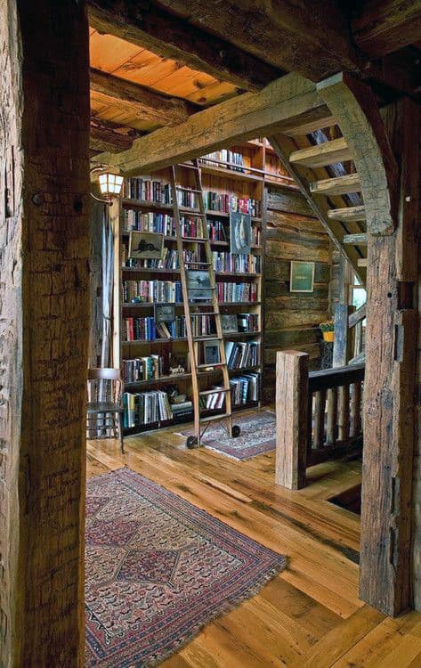 library cabin private rustic log reading designs attic books cozy wood lake woman biblioteca interior madera bookcase bibliothek interiors libreria