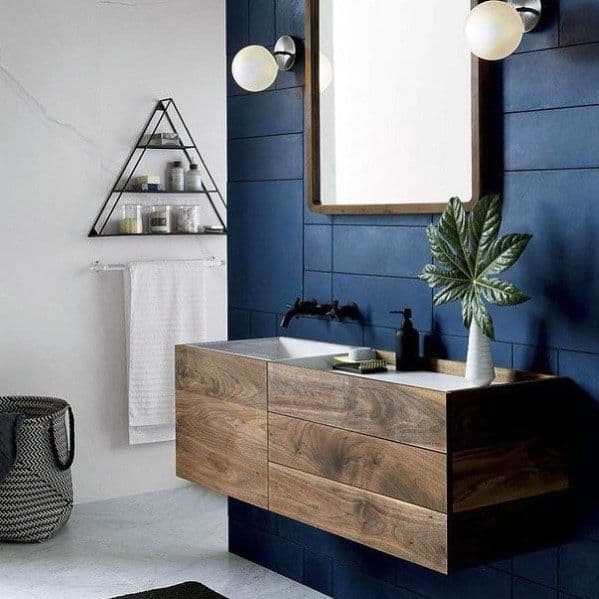 Rustic Wood Vanity Interior Designs Blue Bathroom