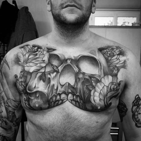 50 Skull Chest Tattoo Designs For Men - Haunting Ink Ideas