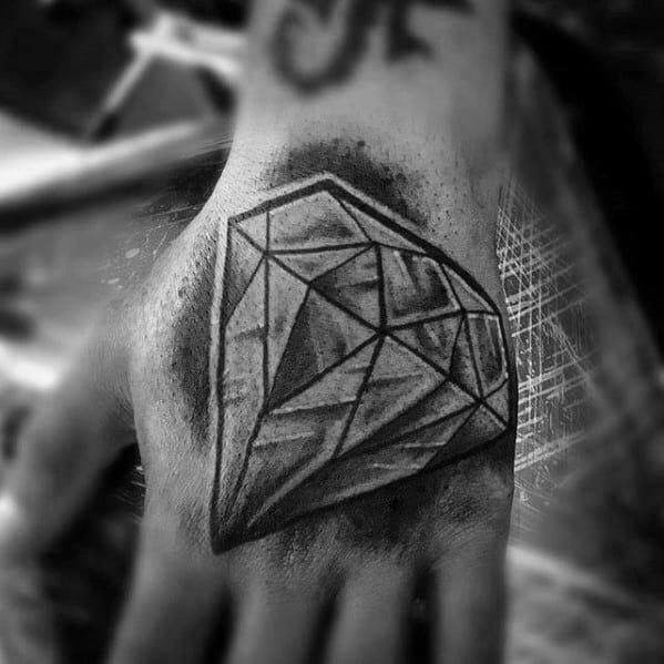 Shaded Diamond Hand Traditional Tattoo Ideas For Men