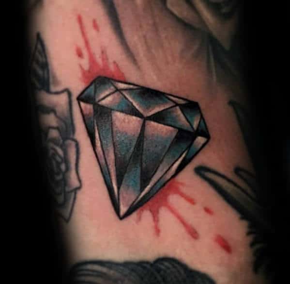 Shiny Diamond With Watercolor Paint Splatter Mens Arm Tattoo
