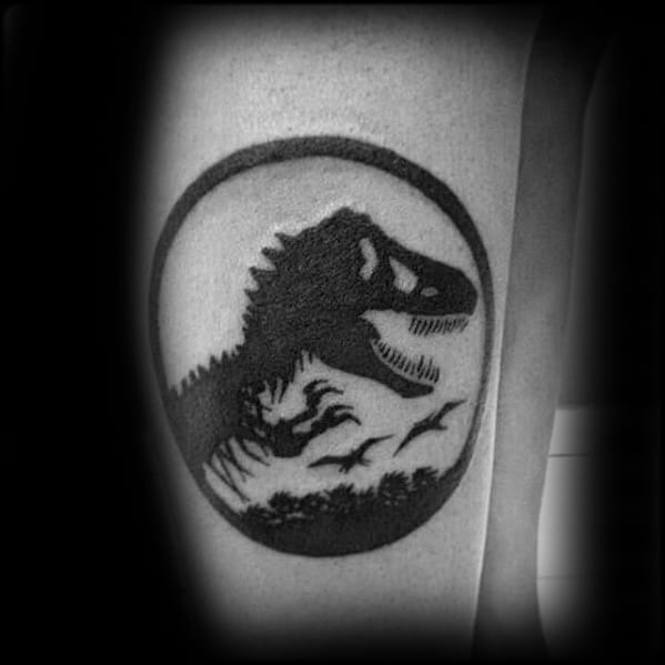Side Of Leg Logo Jurassic Park Guys Tattoo Designs