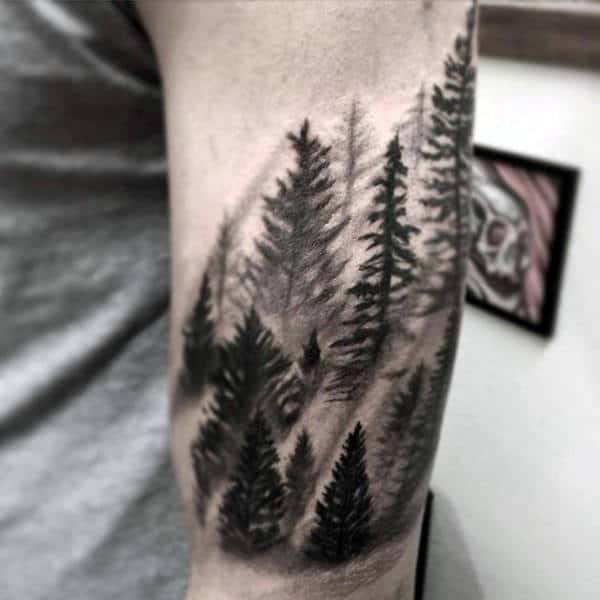 Pin Simple Black Work Pine Forest In Mist Tattoo On Gentleman on 