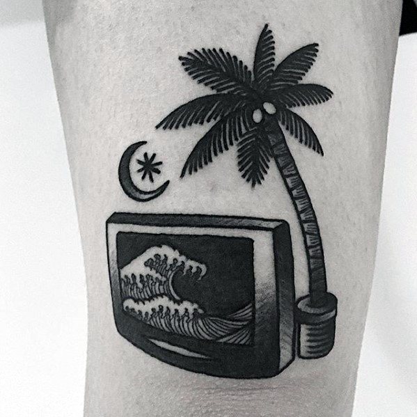 Simple Wave Inside Television Mens Arm Tattoo