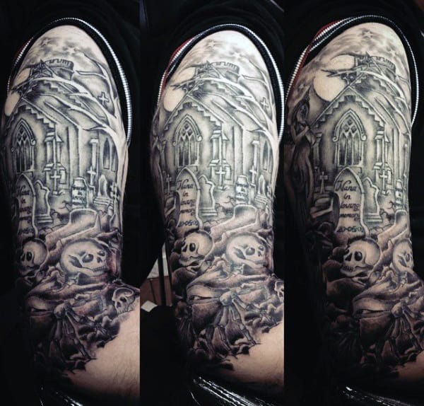 40 Graveyard Tattoo Designs For Men - Earthy Ties Left Behind