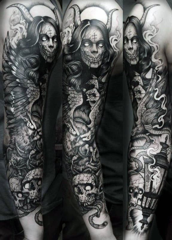 50 Skull Sleeve Tattoos For Men - Masculine Design Ideas
