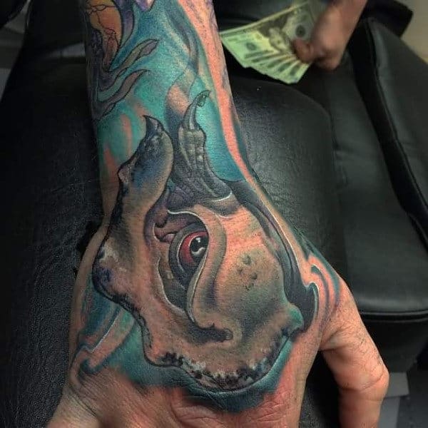 Skull Stingray Mens Hand Tattoo Design