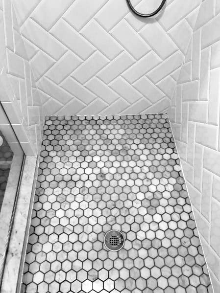 Black Herringbone Tile Shower Floor Bathroom Shower Interior Modern
