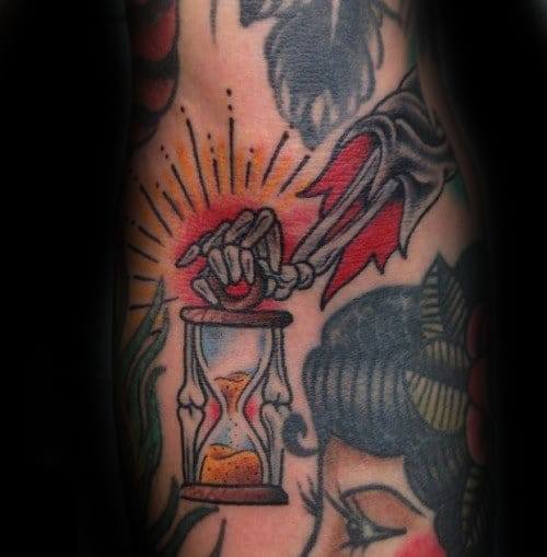 Small Hourglass With Grim Reaper Hand Awesome Ink Filler Tattoos For Men