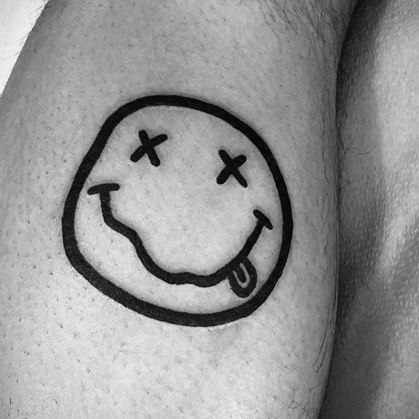 Small Simple Smilie Face Symbol Mens Nirvana Tattoo