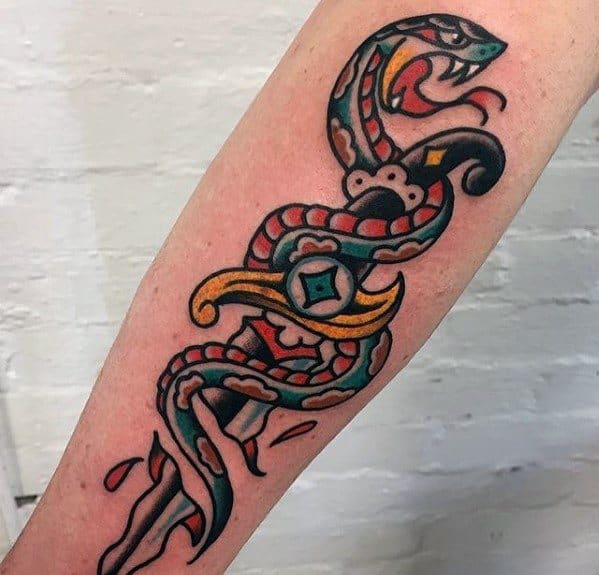 Traditional Snake And Dagger Tattoo Design Tattoos Gallery