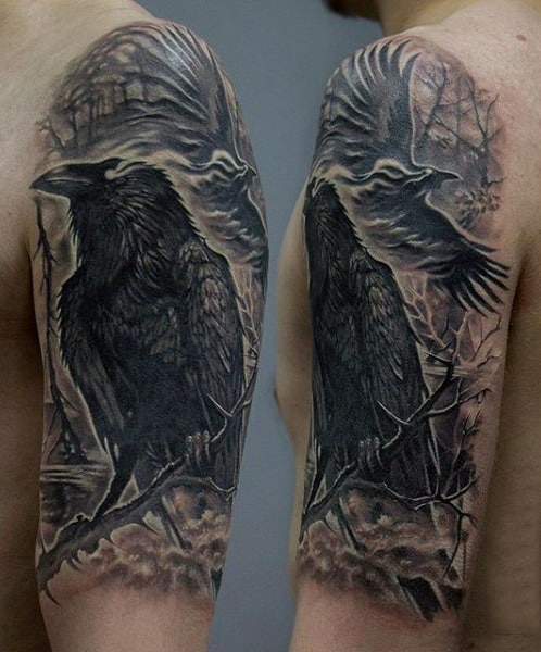 100 Raven Tattoo Designs For Men - Scavenge Sooty Bird Ink