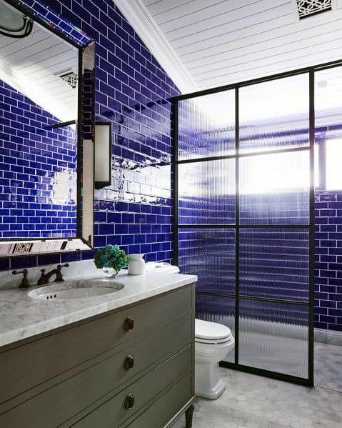 Subway Tiles Shower Ideas For Blue Bathroom