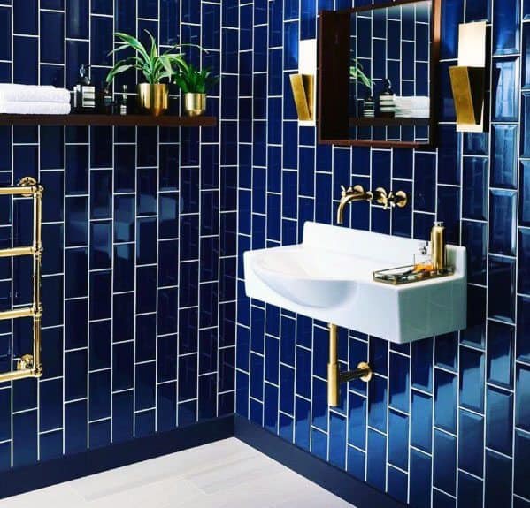 Subway Tiles With White Grout Cool Blue Bathroom Design Ideas