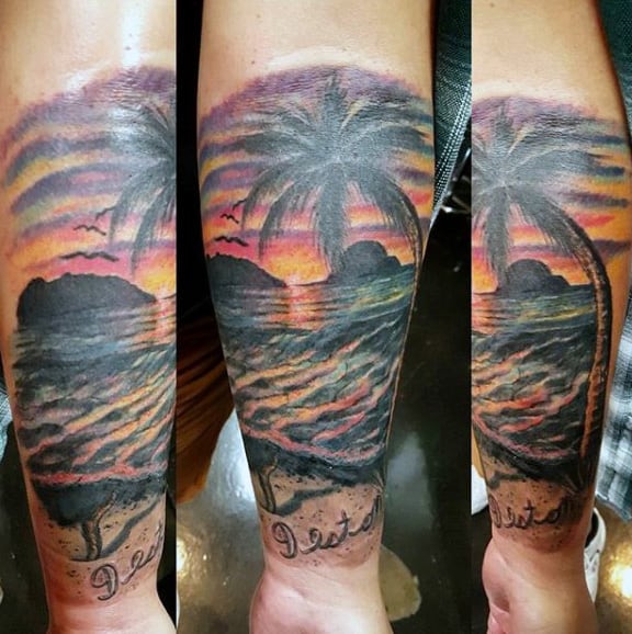 90 Sunset Tattoos For Men - Fading Daylight Sky Designs