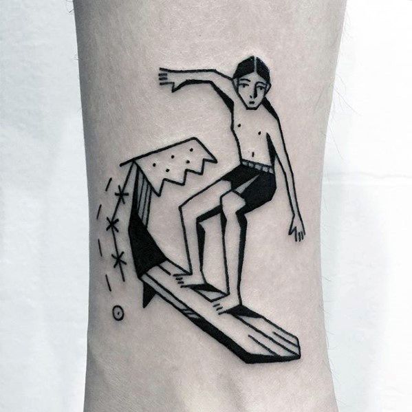 Surfer Guys Ocean Lower Leg Tattoo Design Ideas