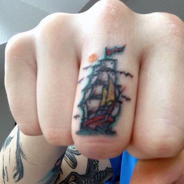 Tattoo On Ring Finger For Guys Sailing Ship