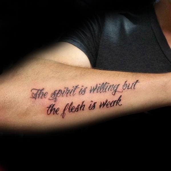forearm quote tattoos tattoo mens designs meaning spirit weak guide cursive worded tweet know